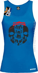 Live Fast Die Young Two Skulls - Top damski niebieski