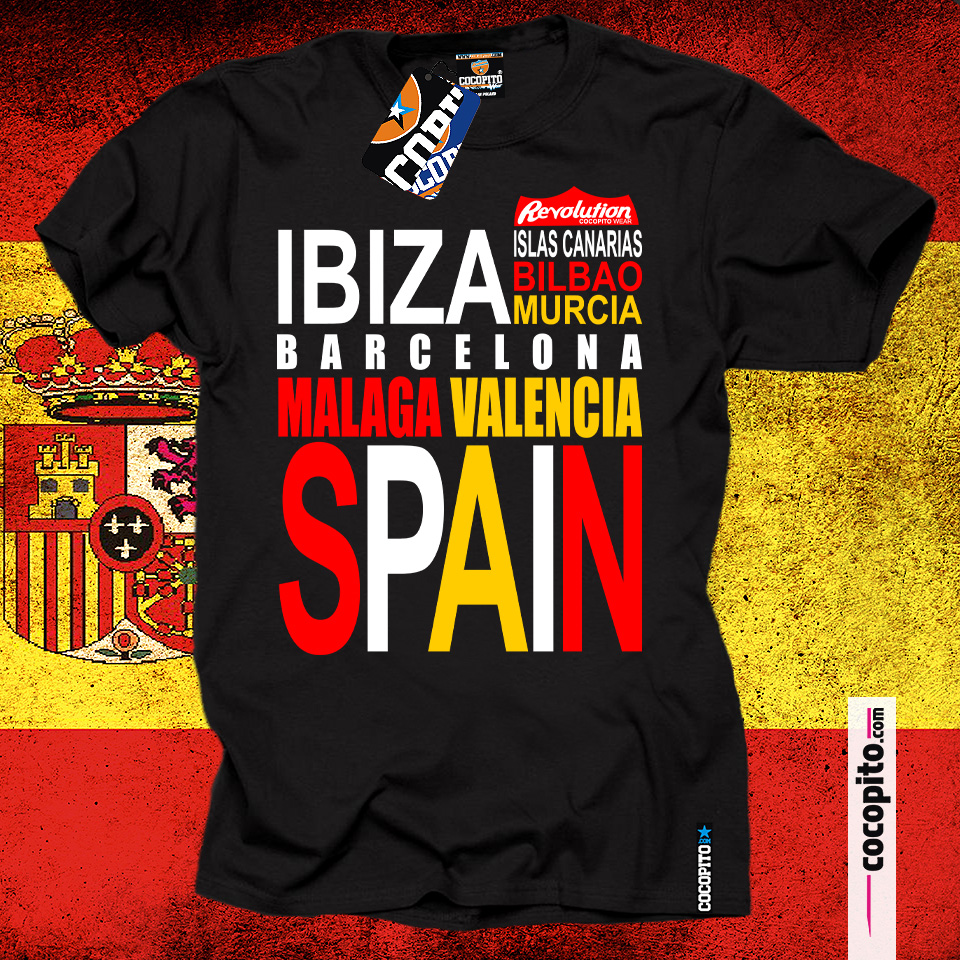 Spain FLAG WORDS koszulka z hiszpańskim nadrukiem